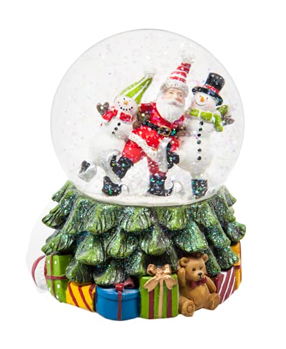 DUSVALLY Snow Globe for Kid & Adult Santa & SnowmanScene, Crystal Musical Glitter Ball for Christmas & Year, 100mm Water Globe Windup Decoration for Home & Office, 5.25''H