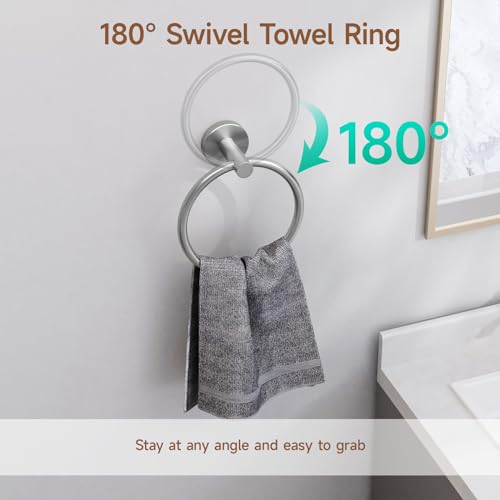 Ushower Brushed Nickel Toilet Paper Holder Towel Ring Bathroom Accessories Set, Durable Sus304 Stainless Steel, Hand Towel