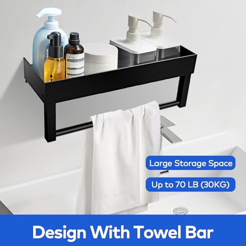 Yiranok Bathroom Shelves Shelf With Bar 12”Towel Bar With Phone Holder Storage Organizer Wall Mounted Sus304 Stainless Steel