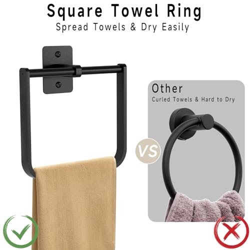 Xee 7Pcs Bathroom Hardware Set, Matte Black Towel Bar Set, Includes 24 Inch Towel Holder, Toilet Paper Holder, Square Towel