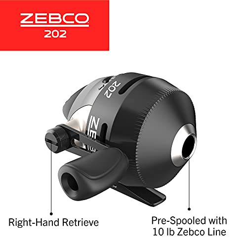 Zebco 202 Spincast Fishing Reel, Size 30 Reel, Righthand Retrieve, Durable Allmetal Gears, Stainless Steel Pickup Pin, Prespooled