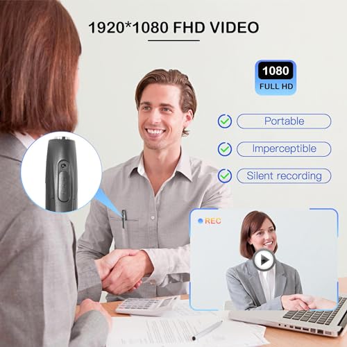 Camera Pen Detector, 1080P HD Body Cam with Loop Recording Portable Pocket Cam for Classroom Meetings IndoorOutdoor