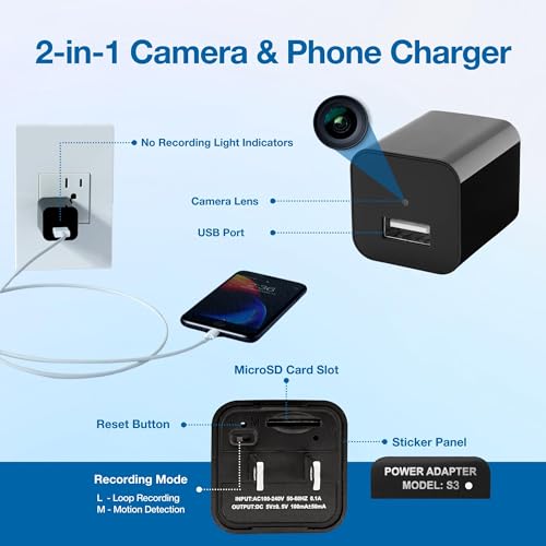 Hidden Spy Camera Usb Charger, Office Home Security Nanny Cam With Sd Card Slot, Surge Protection, Motion Detection, Full Hd