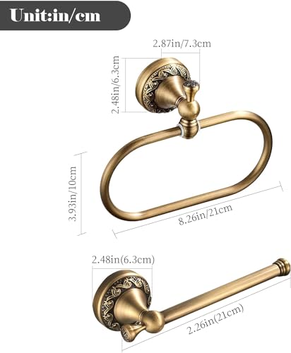 Wolibeer Antique Brass Toilet Paper Holder, Brass Towel Ring Oval, Hand Towel Holder Bathroom Accessories Wall Mounted Vintage