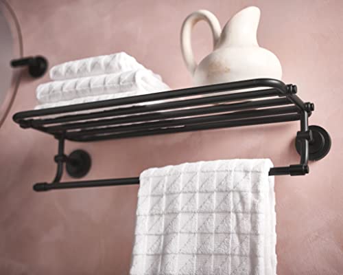Moen Dn0794Bl Iso Collection 24Inch Wide Bathroom Hotelstyle Shelf With Towel Bar, Matte Black