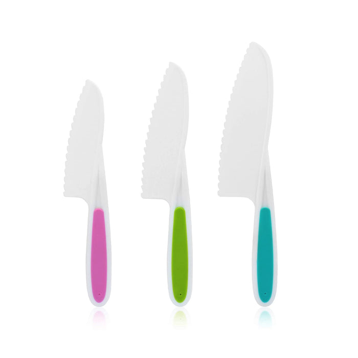 3 Colors Plastic Kitchen Knife Set 3 Sizes Kids Nylon Knife Children Safety  Cooking Chef Knives for Fruit Lettuce Vegetable Salad Bread