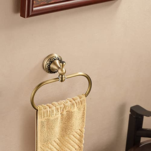 Wolibeer Antique Brass Toilet Paper Holder, Brass Towel Ring Oval, Hand Towel Holder Bathroom Accessories Wall Mounted Vintage