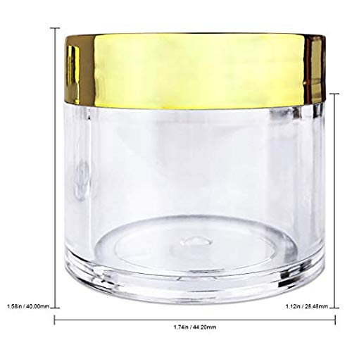 Beauticom 30g/30ml (1 fl. oz.) Double Wall Clear Plastic Leak Proof Jars with Flat Top Lids for Creams, Lotions, Make Up, Powders, Glitters, and more... (Color: Metallic Gold, Pieces: 12)