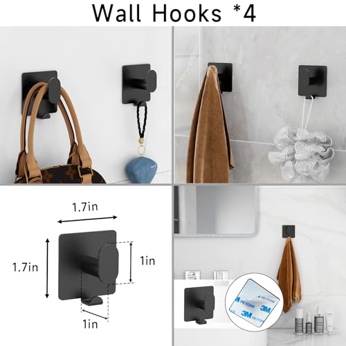 Xee 7Pcs Bathroom Hardware Set, 24In Matte Black Towel Bar Set, 304 Stainless Steel Bathroom Towel Holder Set