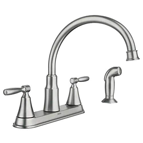 Moen Hutchinson 87048SRS Spot Resist Stainless 2-Handle Deck-Mount High-Arc Handle Kitchen Faucet (Deck Plate Included)