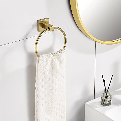 Wolibeer Gold Towel Holder, Brushed Brass Hand Towel Ring, Bath Round Towel Hanger Wall Mount For Bathroom Toilet Kitchen Stainles