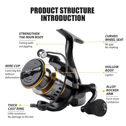 Uniqus Spinning Fishing Reel, Spinning Reel Aluminum Spool, He5000 Series Handle Rightleft Interchangeable, 10 Ball Bearings