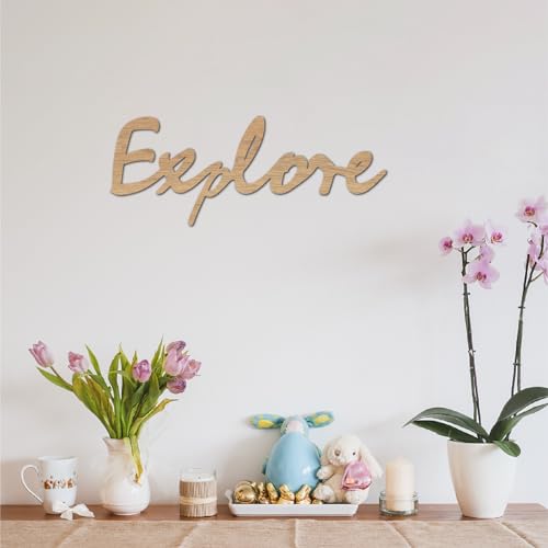 CREATCABIN Explore Laser Cut Wood Letter Sign Wall Decor Cutouts Unfinished Wooden Signs Wall Art Basswood Hanging Sculpture