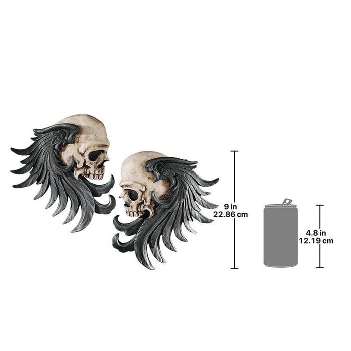 Design Toscano Bad to the Bones Winged Skull Sentinel Wall Sculptures: Set of Two,Full Color