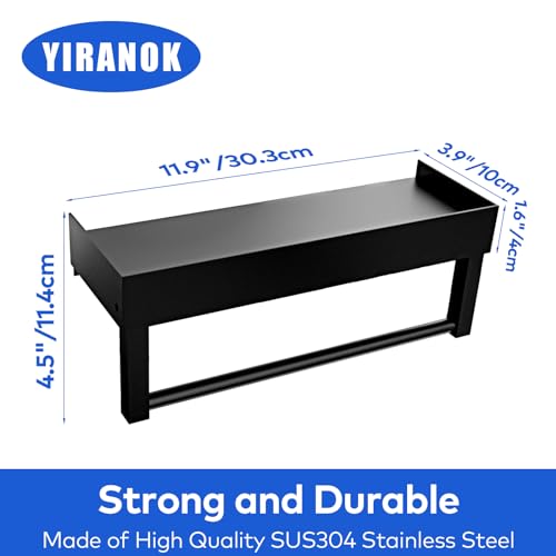 Yiranok Bathroom Shelves Shelf With Bar 12”Towel Bar With Phone Holder Storage Organizer Wall Mounted Sus304 Stainless Steel