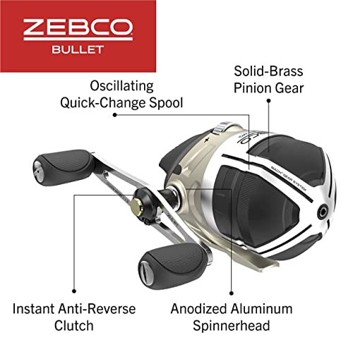 Zebco Bullet Mg Spincast Fishing Reel, Size 30 Reel, Ultralightweight Magnesium Body, Changeable Right Or Lefthand Retrieve