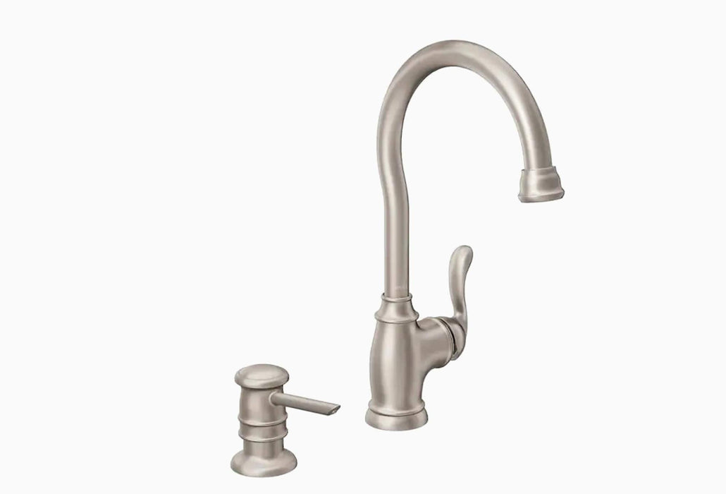 Moen 87682SRS High-Arc Kitchen Faucet with Soap Dispenser from the Anabelle Collection, Spot Resist Stainless