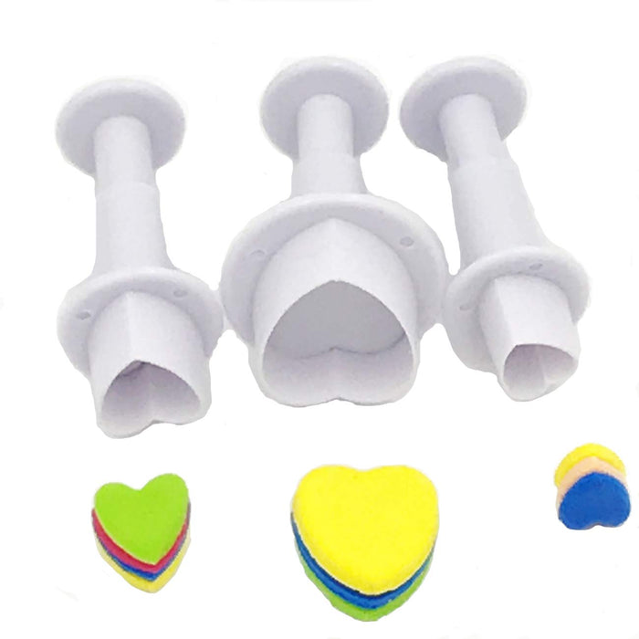 Gobaker Heart Shaped Plunger Cutter Molds Fondant Sugarcraft Cake Cupcake Toppers Decorating Tool DIY Mold, 3-Pack
