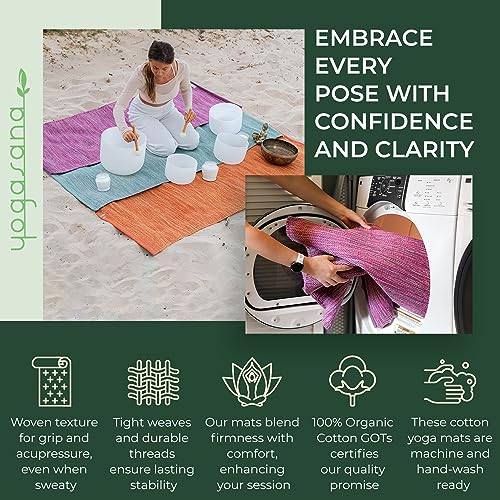 Yogasana Organic Cotton Yoga Mat Non Slip Handwoven Foldable Yoga Rug Provides Excellent Comfort, Traction Support Travel Extra