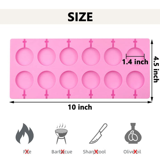 2x 12-Capacity Round Chocolate Hard Candy Silicone Lollipop Molds with 100  count 4 inch Lollypop Sucker Sticks for Halloween Christmas Parties