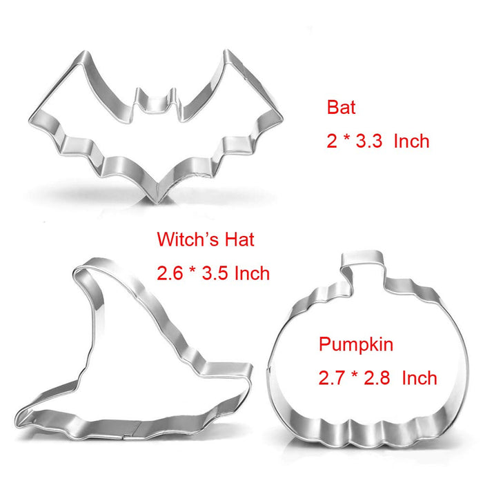 Halloween Cookie Cutters Set Large - Witch's Hat, Pumpkin, Ghost, Bat and Cat Cutter Stainless Steel