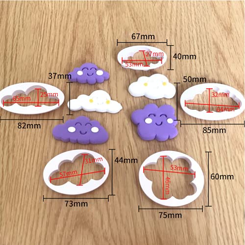 KDDOM 5 PCS Plastic Fluffy Fondant Cloud Cutters, 3D Cloud Embossing Molds for Sugarcraft Cake Decorating, Cupcake Topper
