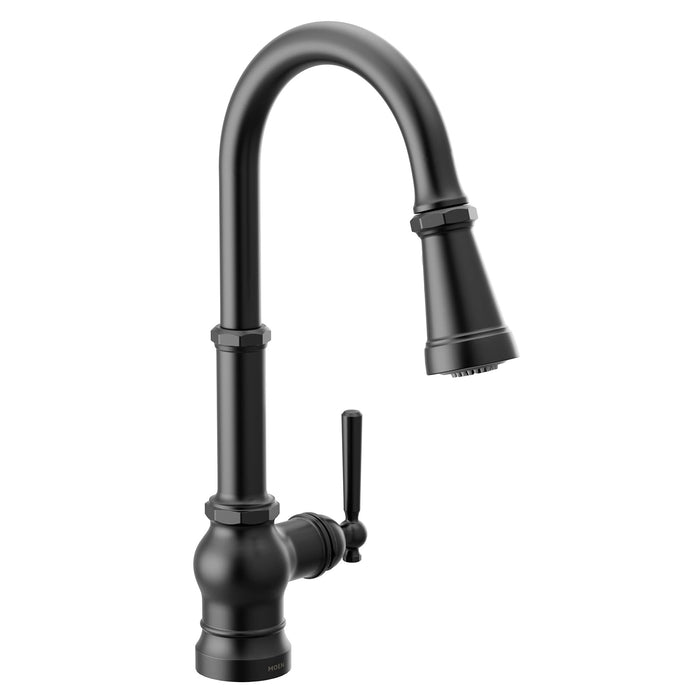 Moen Paterson Matte Black One-Handle Pulldown Kitchen Faucet with Power Boost, Includes Interchangeable Handle, S72003BL