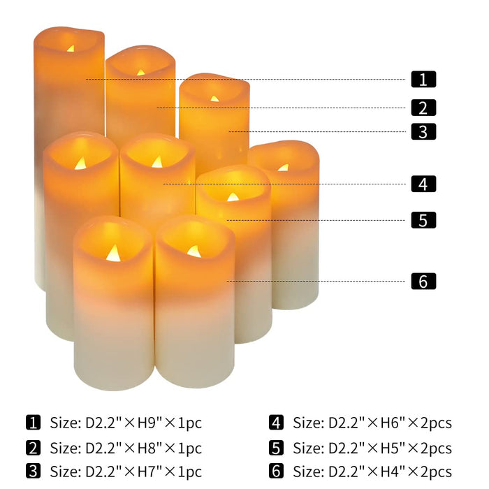 Flameless LED Candles; 2 Set of 3, 4, and 6 Inch Ivory Round