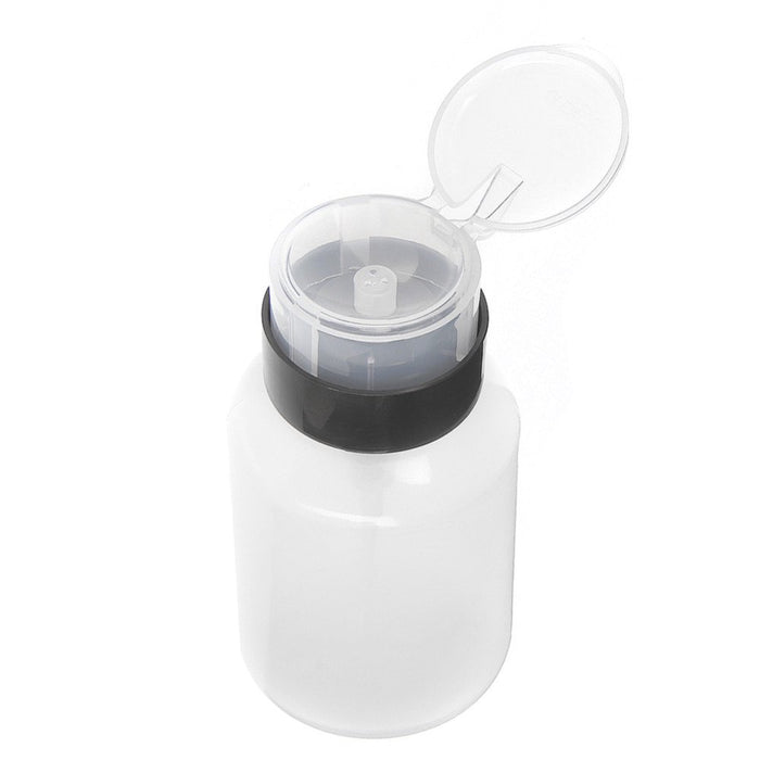 AKOAK Pack of 2 Push Down Empty Lockable Pump Dispenser Bottle for Nail Polish and Makeup Remover,200ml(6.8oz),Black Top Cap