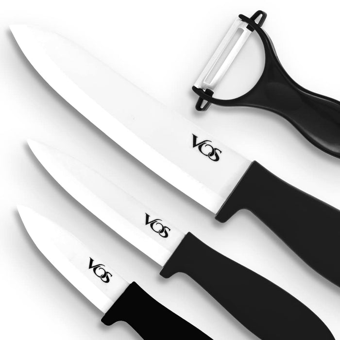 Vos Ceramic Knives With Covers 6 Pcs Kitchen Knife Set - 8 Bread Knife 7 Chef  Knife 6 Slicer Knife 5 Santoku Knife 4 Paring Knife and a Peeler (Blue)  