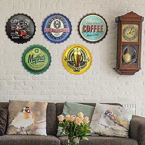 2BUT Twistad Tea Decorative Bottle Caps Metal Tin Signs Cafe Beer Bar Decoration Plat 13.8 Inches Wall Art Plaque Vintage Home