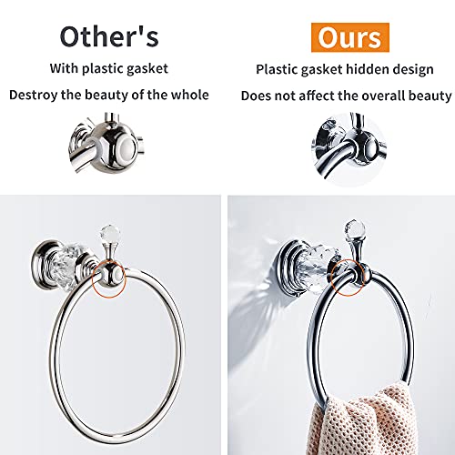 Wolibeer Chrome Towel Ring, Crystal Hand Towel Holder Polished Bath Towel Bar Bling Bathroom Accessories Wall Mounted