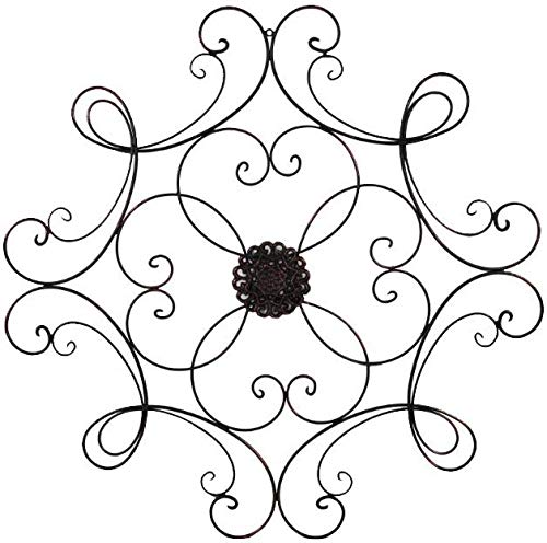 Square Scrolled Metal Wall Medallion Decor, Bronze