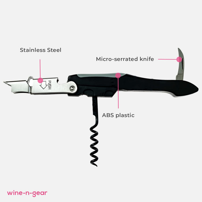 Coutale Sommelier Advantage Waiters Corkscrew - Black - Spring-Loaded Single-Lever Wine Bottle Opener with Sharp Micro-Serrated
