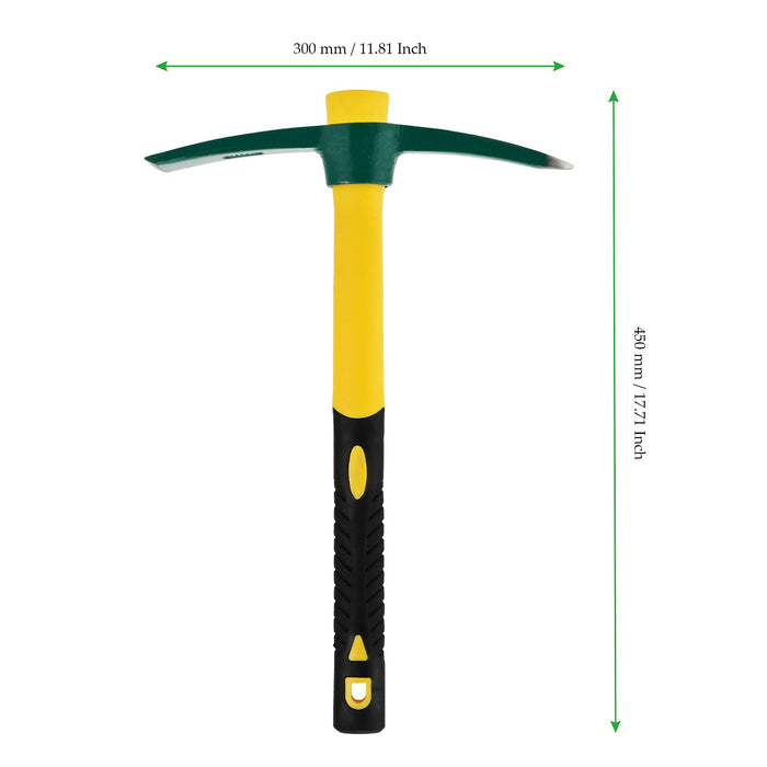 MAHIONG 17.7 Inches Pick Mattock Hoe with Fiberglass Handle, Forged Steel Garden Tool Weeding Pick Axe for Digging, Gardening, Camping, Prospecting, Construction Work, 1.54Lbs