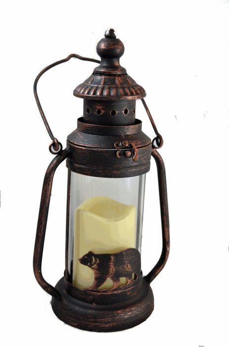Bear LED Candle Lantern Lights Decorative - Metal Round Holder Tabletop & Hanging Lantern for Indoor Outdoor by Pine Ridge | 3AAA Battery Operated | Flameless Decor Halloween & Christmas