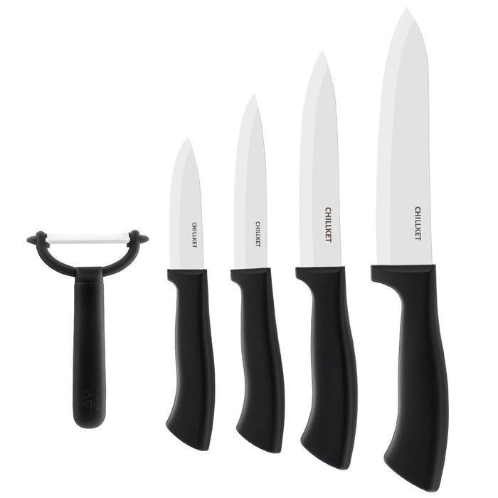 Ceramic Knife Set - 3 Knives & a Peeler - Black