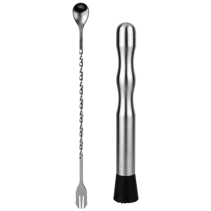10 Inch Stainless Steel Muddler and Mixing Spoon Set for Cocktail 2 Pieces Home Bar Tool Bartenders Set