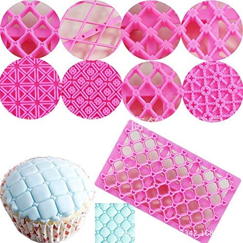 Cake Fondant Embossing Mould,9 Pack Different Patterns Fondant Embosser,Lace Flower Cookie Cutter Set,Diamond Shaped Biscuit Mold