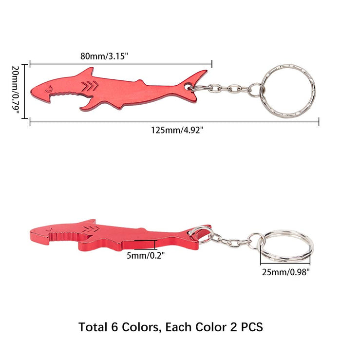 arricraft 12 Pcs Shark Shaped Bottle Opener, Pocketable Keychain Bear Opener for Camping and Traveling, 6 Random Colors