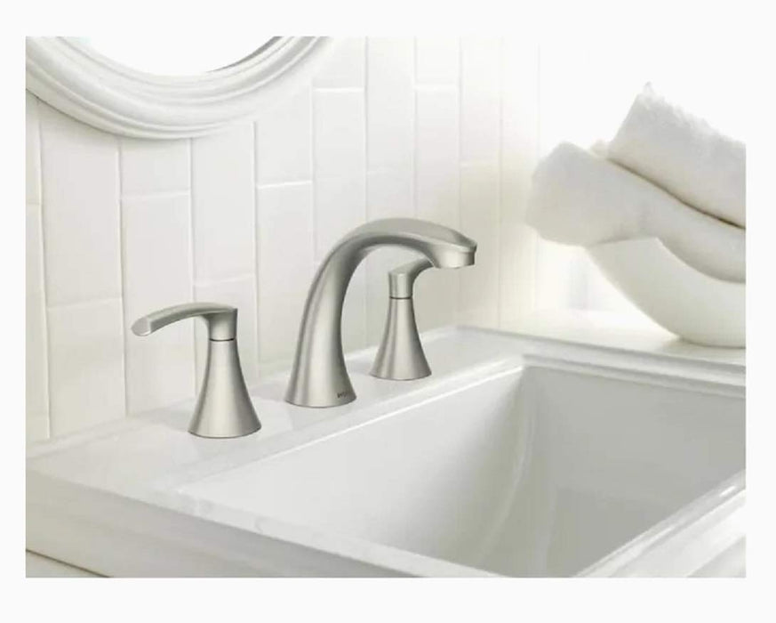 Moen Graeden 84138SRN Spot Resist Brushed Nickel 2-Handle 8-in Widespread WaterSense Bathroom Sink Faucet with Drain