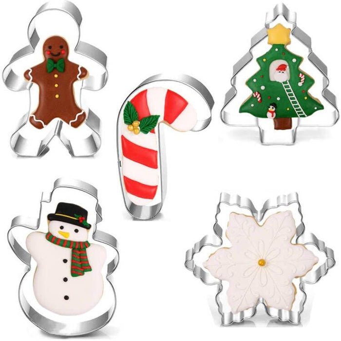 Christmas Cookie Cutter Set - 5 Piece Holiday Cookie Molds - 3.5"3"- Christmas Tree, Snowflake, Gingerbread Men, Snowman