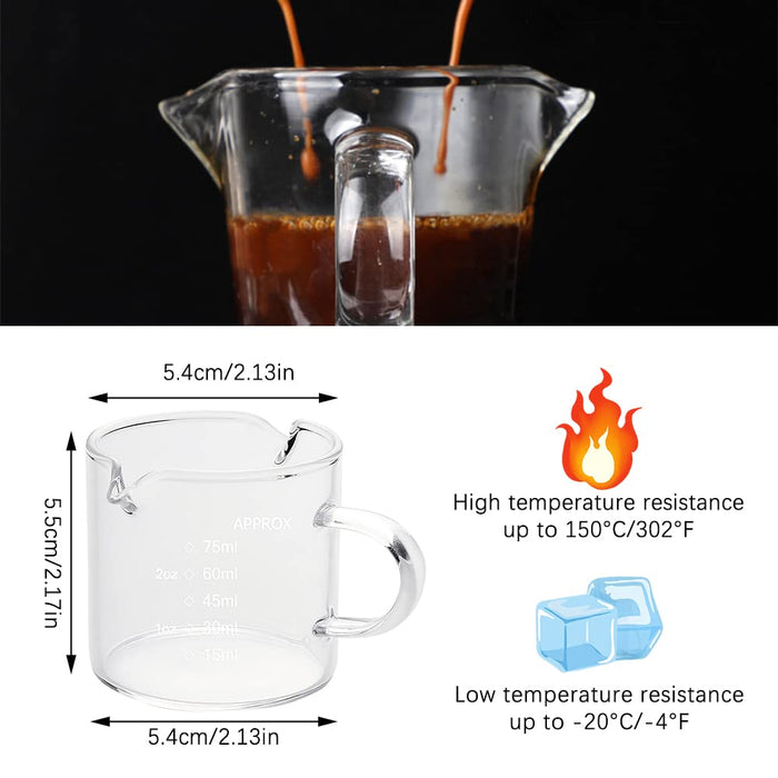 Espresso Coffee Cup Ounce Cup With Scale and Wooden Handle High  Borosilicate Glass Measuring Cup 75ml Double Spout 