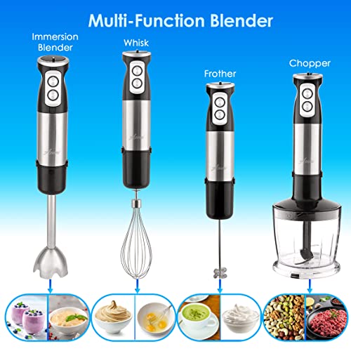 5 In 1 Handheld Immersion Blender, Antisplash Stick Blender With A Milk Frother, Egg Whisk, Food Grinder, And Blending Container