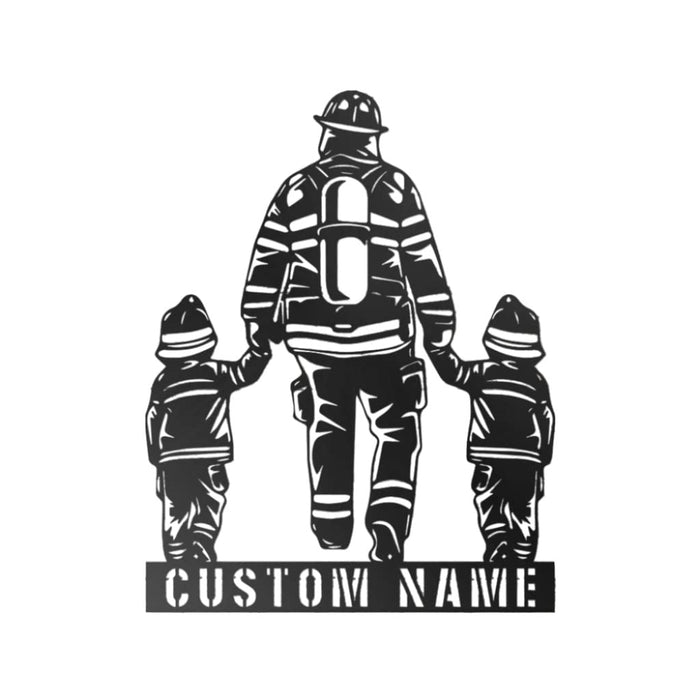Vartanno Personalized Fireman Name Sign Decoration Custom Father & Son Firefighter Metal Wall Art with Led Lights Firefighter
