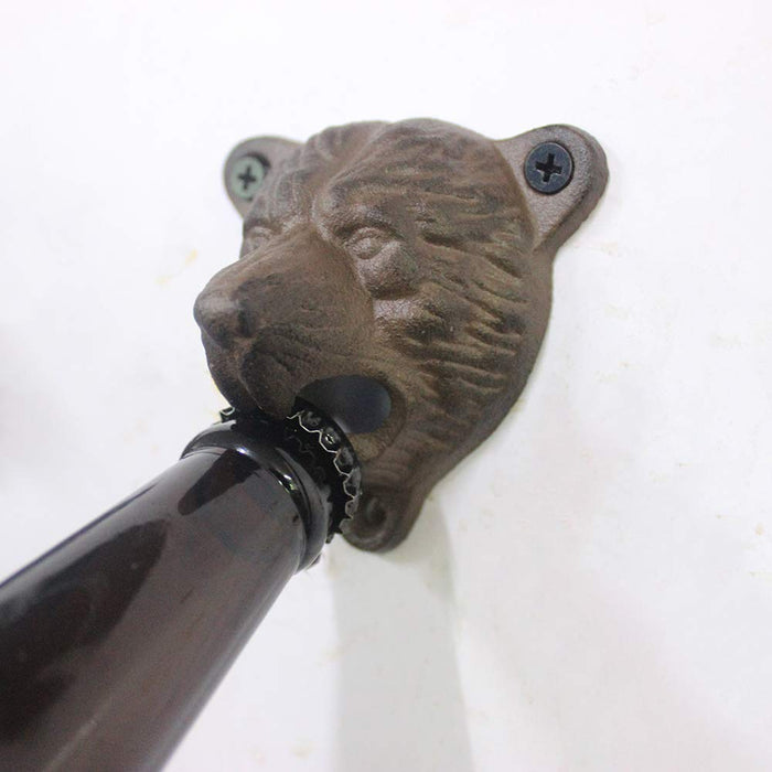 Luwanburg Outdoor Bear Head Cast Iron Beer Bottle Opener Wall Mounted with Cap Catcher Bundle (Rustic Vintage)