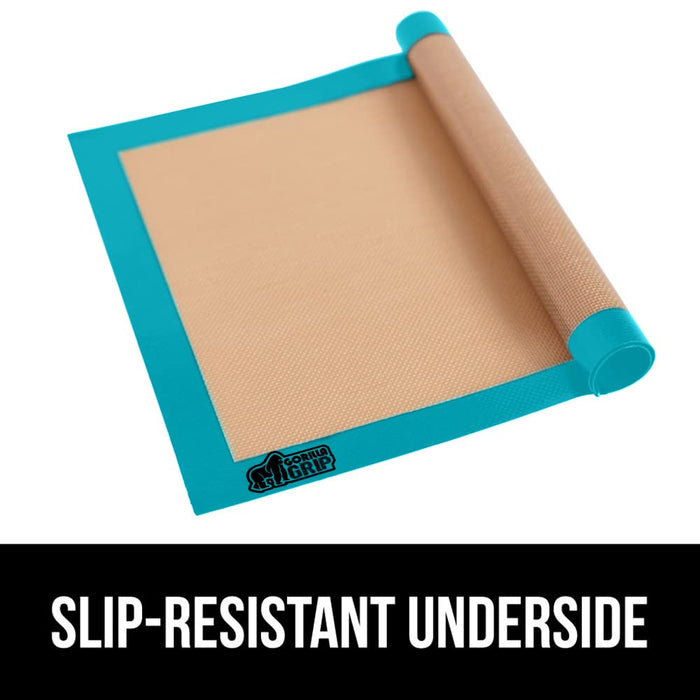 Gorilla Grip Non Stick Silicone Baking Mat Sheet, 2 Pack, Reusable Cookie Sheets Liner, Heat Resistant, No Oil Greasing Needed, Kitchen Oven Essentials, Food Grade and BPA Free, Half Sheet, Turquoise