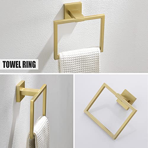 Yacvcl 5Piece Bathroom Hardware Accessories Set 23.6 Inch Brushed Gold Towel Bar Towel Rack Sets Modern Towel Ring Kit Stainless