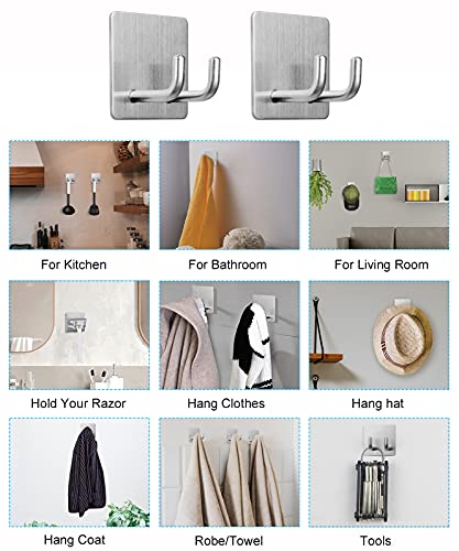 Yikla Adhesive Hooks, Razor Holder For Shower, Stick Bathroom Wall Towel Hooks, Stainless Steel Door Hangers For Coat Loofah Robes