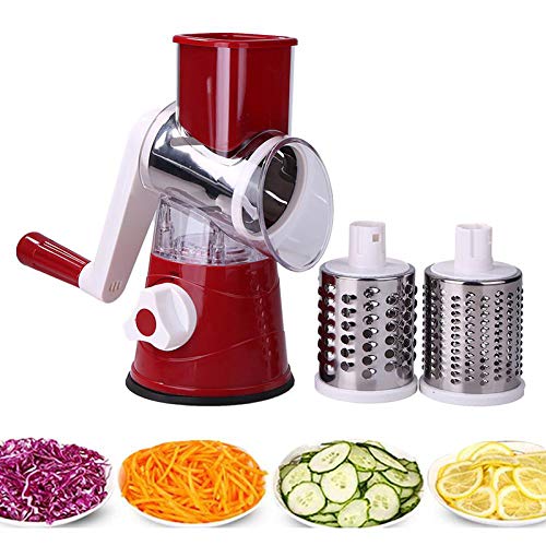 Kitchen Manual Rotary Cheese Grater with Handle - Round Cheese Shredder  Grater with 3 Interchangeable Stainless Steel Blades - Easy to Use Fruit,  Nut